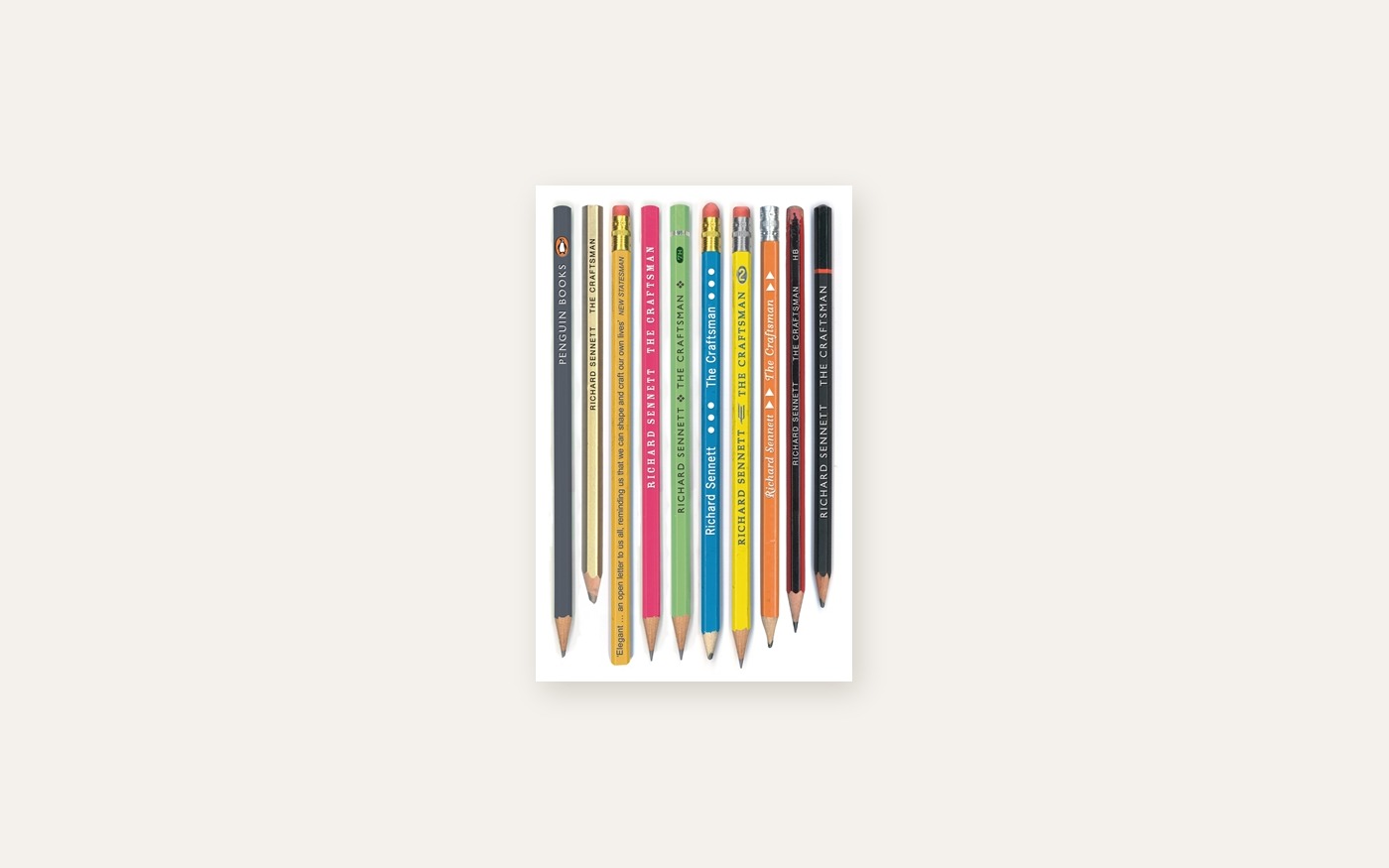 The cover of The Craftsman by Richard Sennett, a row of sharpened coloured pencils