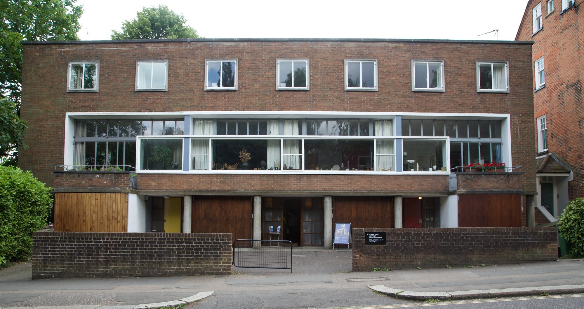 The modernist terrace at 1–3 Willow Road, Hampstead, designed by Ernő Goldfinger, seen from the street