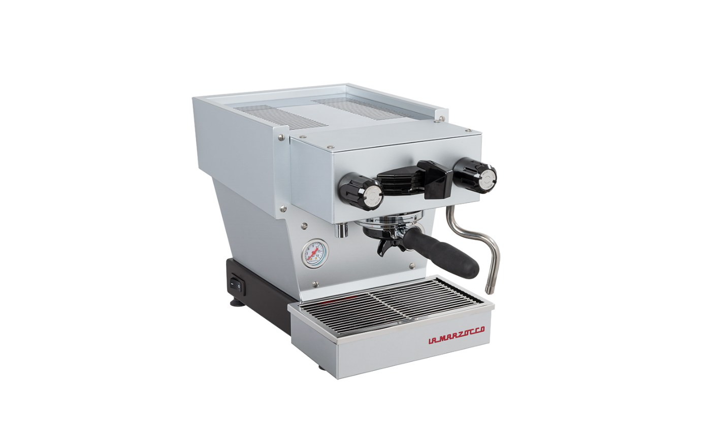The La Marzocco Linea Micra espresso machine in brushed stainless steel